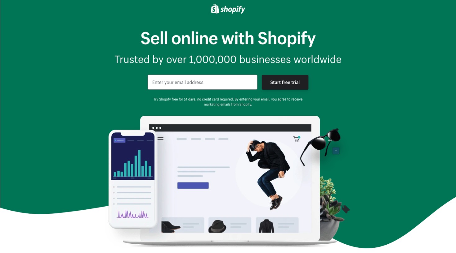 En grønn forside hos Shopify